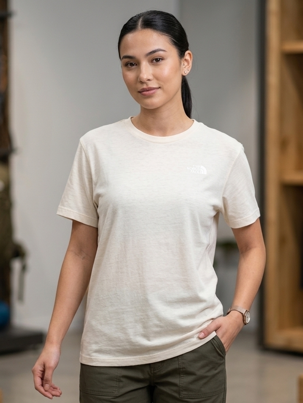 The North Face Women’s Short-Sleeve Crew Tee — Soft Cream Size Large